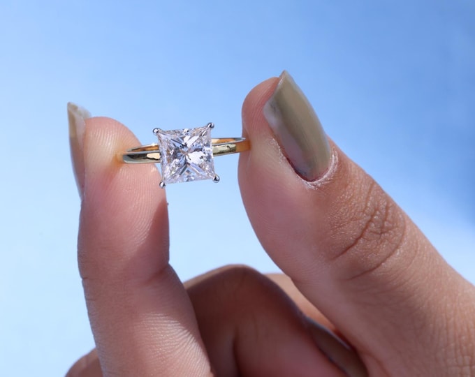Solitaire Diamond Ring Princess Cut Lab Diamond Ring Square Diamond Ring Princess Lab Grown Diamond Engagement Ring , Gifts for Her