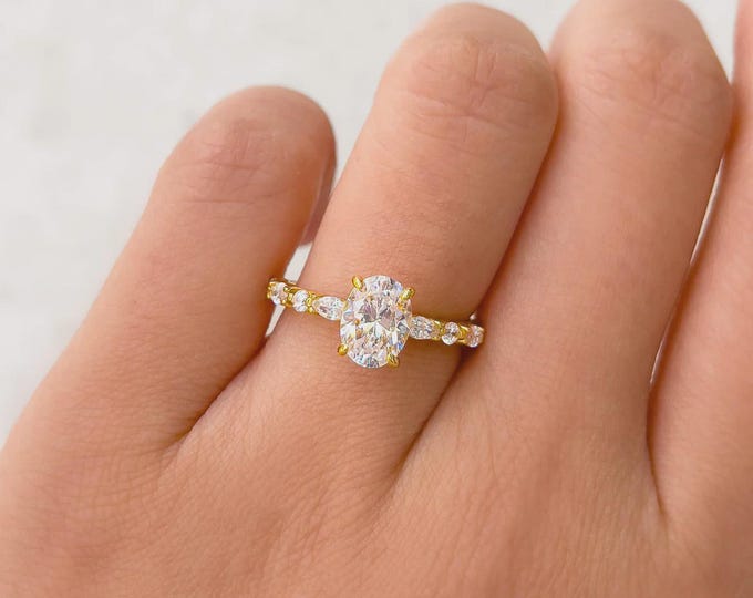 1.00CT Oval Cut Lab Diamond Engagement Ring, 14K Gold Ring, Oval Diamond Wedding Ring, Pave Set Ring, Anniversary Gift For Her