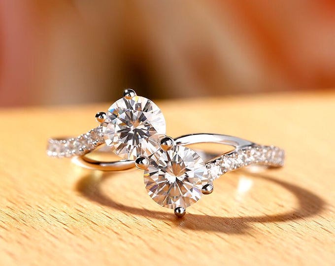 Round Cut Lab Grown Diamond Toi Et Moi Wedding Ring, Two Stone  Engagement Ring Certified Diamond Ring, Unique Anniversary Ring gift her
