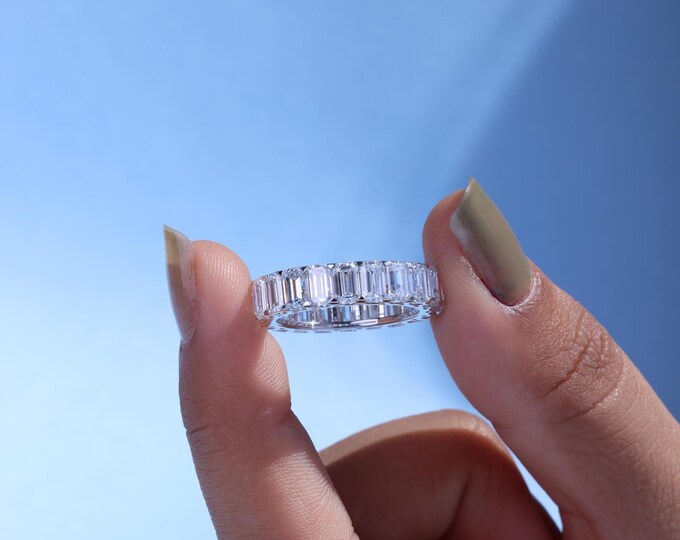 Emerald Cut Lab Grown Diamond Eternity Band | 14k Gold Wedding Ring | Lab Grown Diamonds | Full Eternity Statement Ring | Eternity Ring