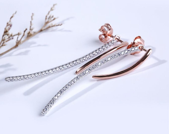 Long Dangle Diamond Drop Earrings | Chain Tassel lab Diamond Earrings, Dangling  Earrings, Bridal Earrings, Dainty Bridesmaid Earrings