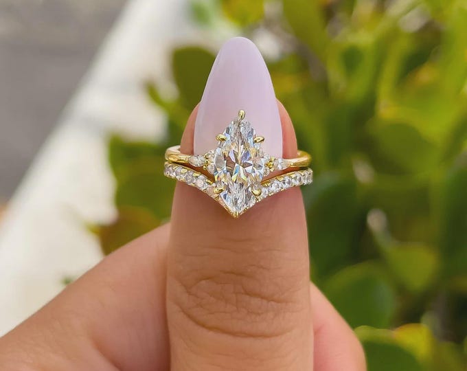 Snowdrift Marquise Lab Diamond Engagement Ring Side Floating Bubble Lab Grown Diamond Ring for Women, Solitaire Ring, 6 Claw Prong Set Ring