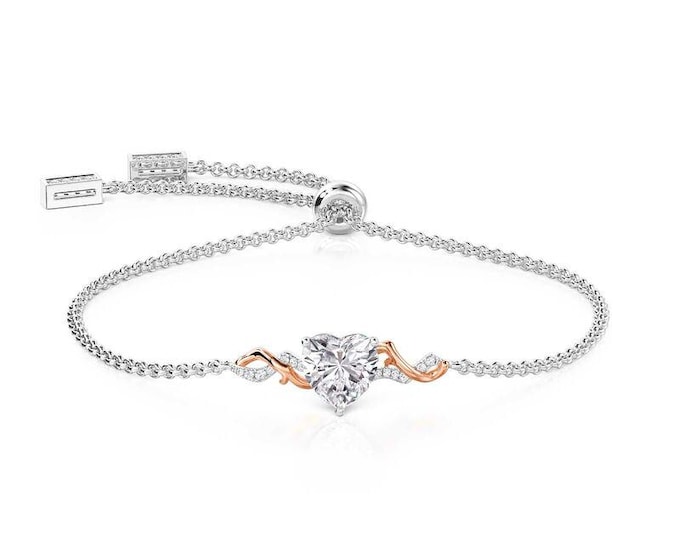 Heart cut Diamond Bracelet , Lab Grown Diamond Bracelet , 2CT Diamond Bracelet , Heart Lab Diamond Bracelet For Her