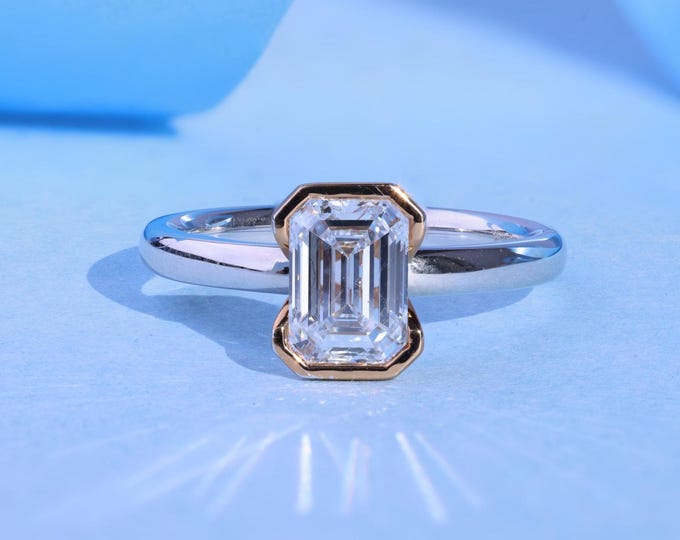 14K Gold Emerald Cut IGI Certified Lab Grown Diamond Engagement Ring, Gold Bezel Setting   , Promise Ring, Wedding Ring, Mothers Day Gift,