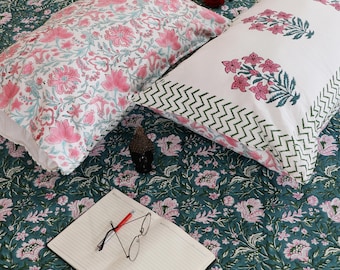 Handmade Block Print Cotton Bedsheet | Indian Cotton Bedding Set | Jaipur Bed Sheet | Queen King Twin Bedding | Home Decor Gifts