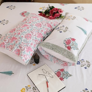 Hand Block Print Cotton Bedsheet King Size | 100% Cotton Handmade Bed Sheet with Pillowcases | Indian Jaipur Bedding | Boho Home Decor