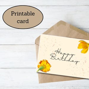 Cartão de Aniversário Floral | Cartão Minimalista para Imprimir | Download Instantâneo em PDF