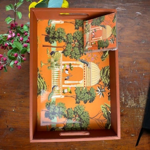 Wooden Tray For Serving-Free 4 Coasters, Tray Set For Decoration-Tea Trays-Big Coffee Tray-Premium, Rectangular Tray