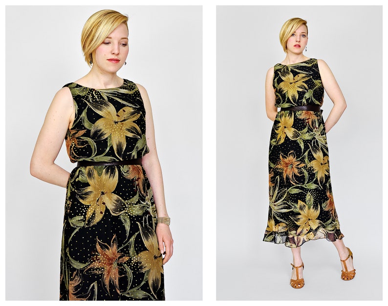 black floral chiffon dress