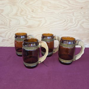 Vintage Siesta Ware Amber Glass Barrel Mug with wood Handle