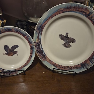The Ruffed Grouse Society Speise- und Dessertteller, 2er-Set, gebraucht, Grouse und Kolibri