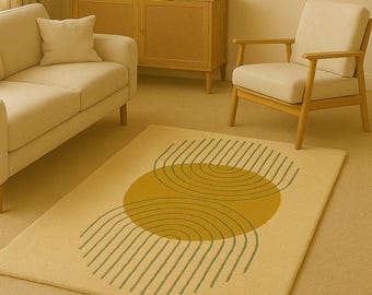 Hand-Tufted Wool Rug: Modern Geometric Sun Design