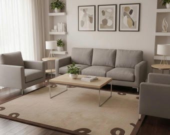 Modern Beige & Brown Abstract Border Rug | Hand-Tufted Subtle Elegance Area Rug