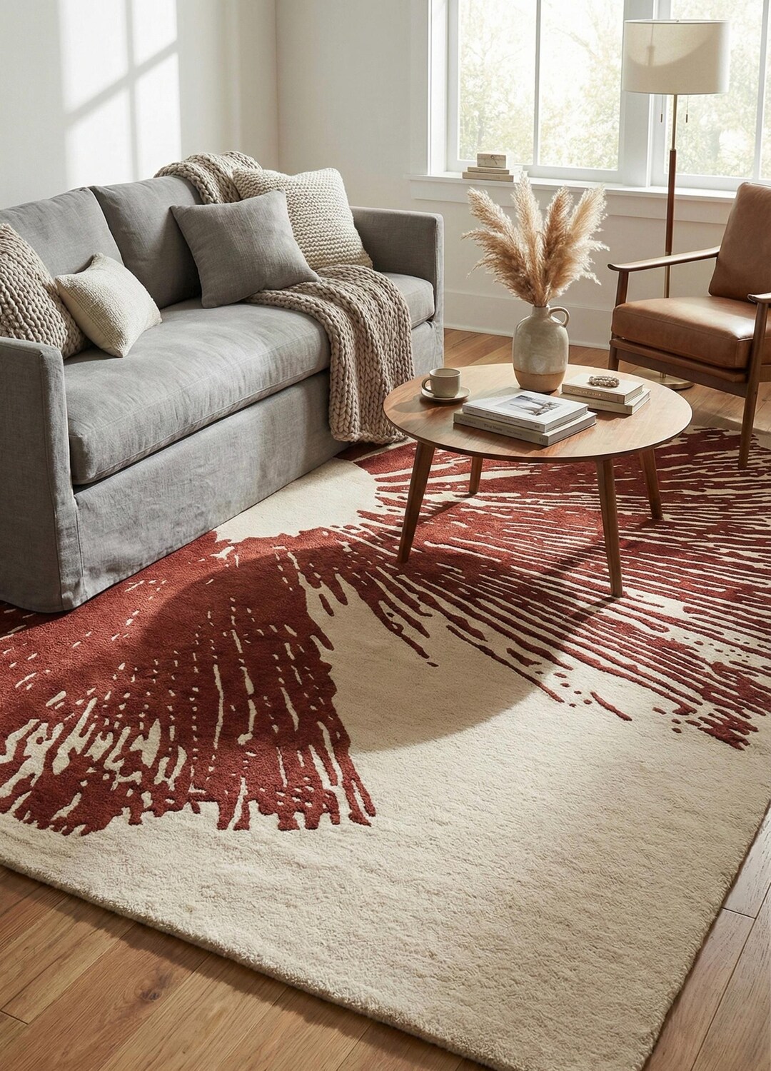 Maroon Rug Patterns Maroon Flower Hand-tufted Wool Rug | Abstract Botanical Area Rug ...