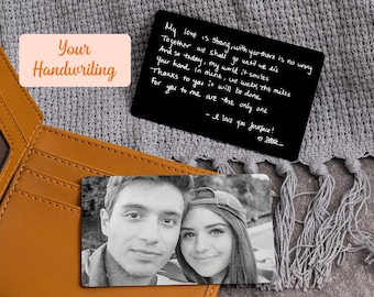 Custom Handwriting Metal Wallet Insert Card Gift, Personalized Photo Wallet Card Gifts for Husband, Gifts for Him, Wedding Anniversary Gifts