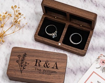 Personalized Engraving Wooden Ring Box, Engraved Ring Box, Proposal Engagement Ring Box with Name, Wedding Ring Bearer, Anniversary Gift