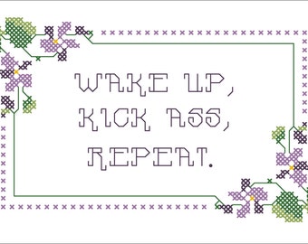 PDF PATTERN: MATURE Wake Up funny cross stitch pattern digital download