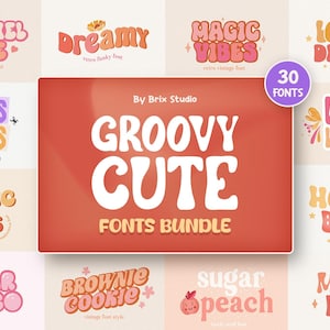 Groovy & Cute Fonts Bundle - Cute Font, Bubbly Font, Groovy Fonts, Fun Font, Cricut Font, Procreate Font, Logo Font, Goodnotes Font, Fonts