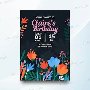 Floral Birthday Invitation, Wildflower Birthday Party Invitation Template, Garden Party Birthday, Pastel Flowers, Digital Invitation Card