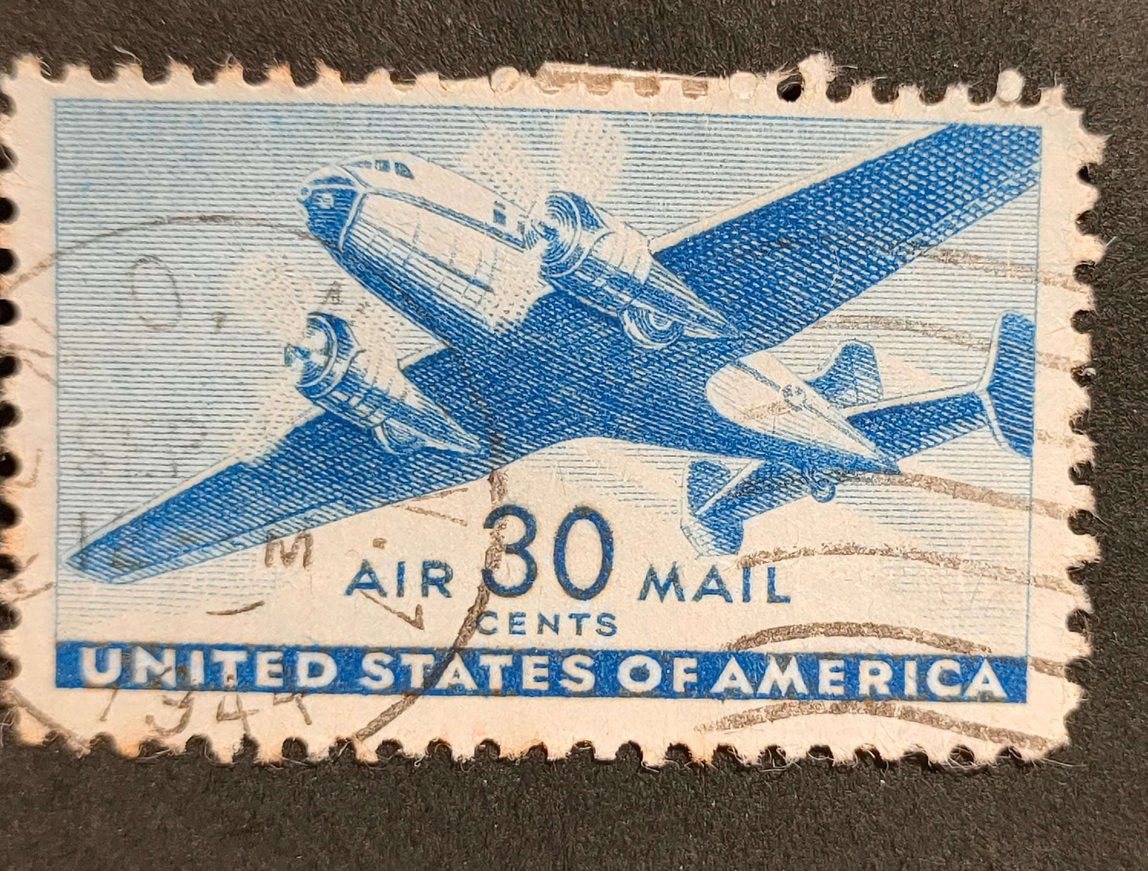 Rare USA 1941 - 1944 Blue 30 Cent Airmail Stamp - Etsy