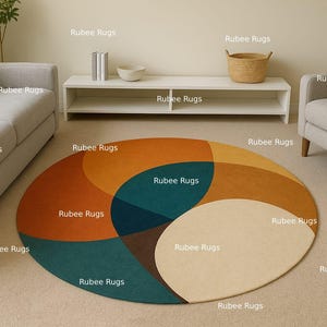 Modern Round Geometric Multi-Color Rug – Contemporary Living Room Carpet