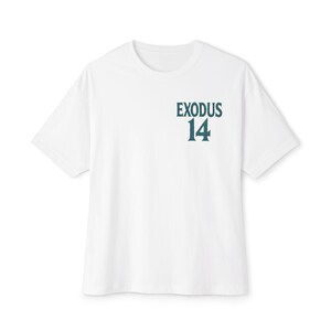 Unisex Tee, Christian Bible Shirt, Moses Red Sea, Exodus 14, Religious Graphic Tee, Oversized Box Tshirt