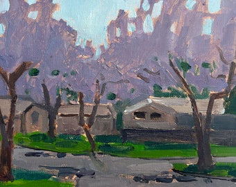 San Diego Landscape Painting, Jacarandas in Pacific Beach