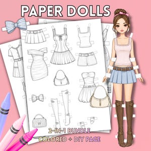 Paper Doll Printable Bundle, Dress Up Doll Clothes, Coloring Pages (PDF)