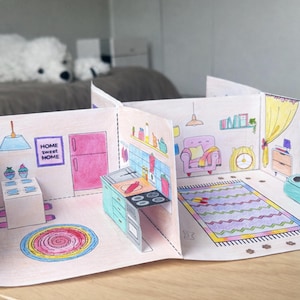 3D Paper Dollhouse Printable – Color, Cut & Play image 2
