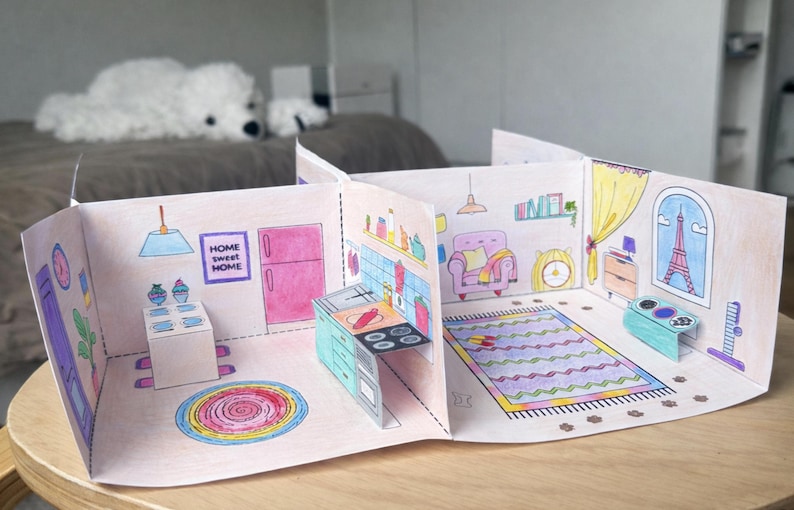 3D Paper Dollhouse Printable – Color, Cut & Play image 2