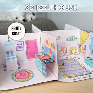 3D Paper Dollhouse Printable – Color, Cut & Play image 1