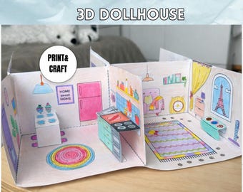 3D Paper Dollhouse Printable – Color, Cut & Play