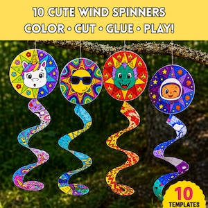 DIY Wind Spinner Craft Templates | Coloring, Cutting, Hanging Activity (10 Designs)