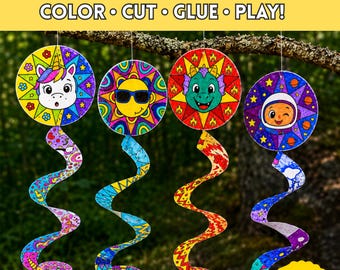 DIY Wind Spinner Craft Templates | Coloring, Cutting, Hanging Activity (10 Designs)