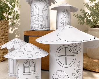 Printable Fairy House Craft Kit, 5 DIY Paper Houses, Coloring Activity (Digital Download)