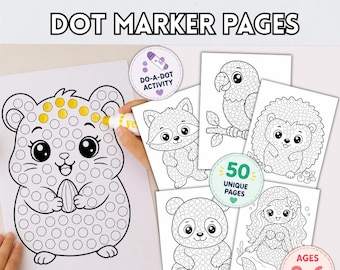 50 Kawaii Animal Dot Marker Coloring Pages | Toddler Do-A-Dot Printable Worksheets (Digital Download)