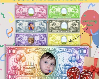 Custom Photo Play Money Template | Birthdayopoly Board Game Bills (Digital Download)