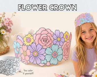 Kids Printable Flower Crown Craft, Color Cut Wear Floral Headband (PDF)