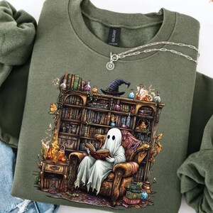Halloween Reading Ghost Sweatshirt, Book Lover Shirt, Halloween Gift For Librarian, Ghost Book Sweatshirt, Spooky Season Gift Tshirt, Hoodie