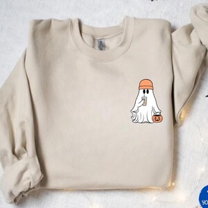 Halloween Ghost Sweatshirt: Little Ghost Ice Coffee Design
