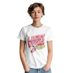 Las Vegas TShirt Retro Graphic Shirt | Lucky Vegas Nevada Tee | Vintage Aesthetic Tee Unisex | Cute Pink Gambling Cartoon Style