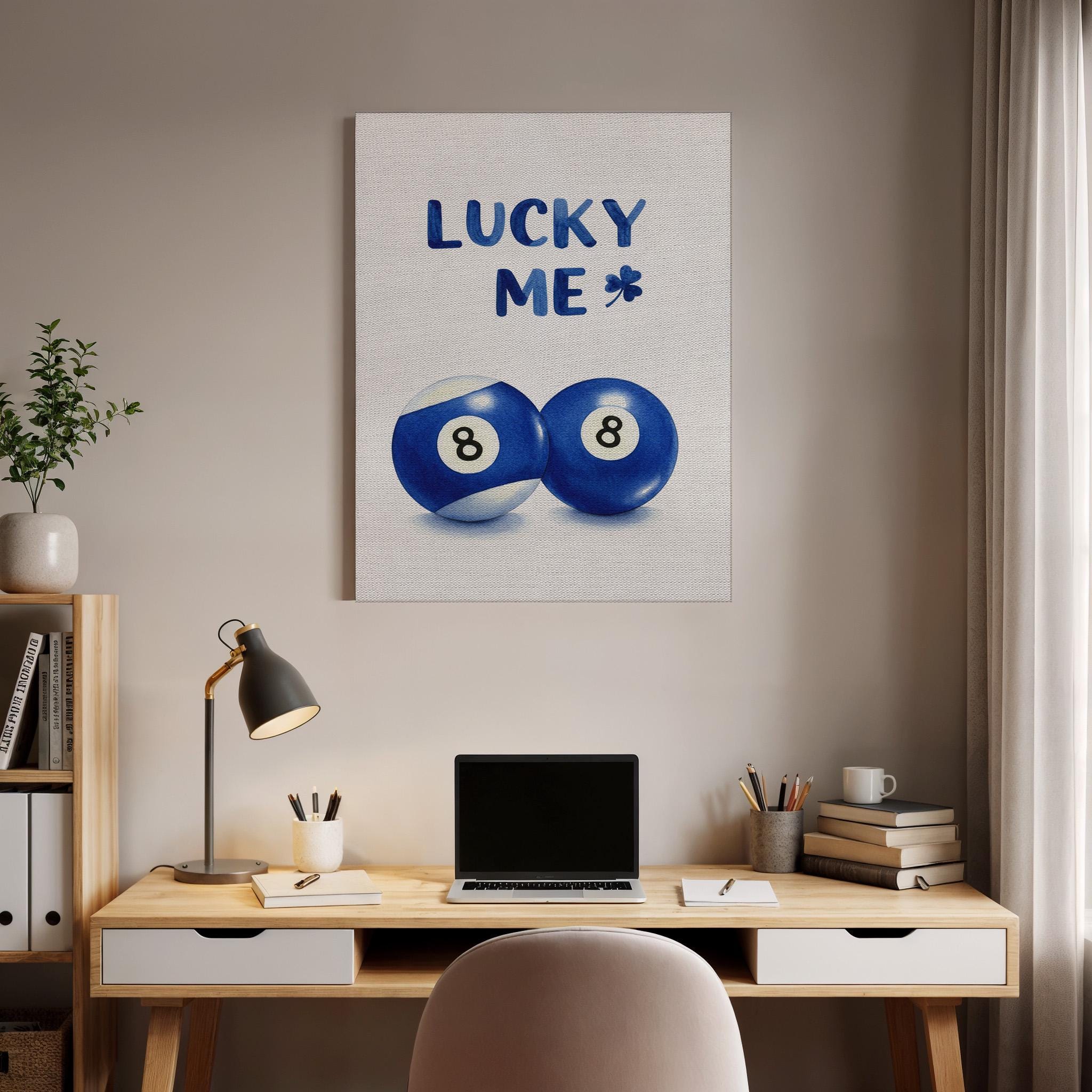 Lucky Me おもしろキャンバスウォールアート ブルー8ボール付き 遊び心 