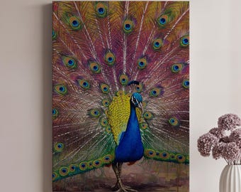Peacock Canvas Art, Vibrant Colorful Bird Art Print, Nature Wall Decor, Exotic Wildlife Art, Peacock Feathers Wall Art, Modern Home Decor