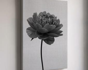 Black and White Flower Canvas Wall Art, Minimalist Peony Art Print, Modern Floral Decor, Monochrome Botanical Canvas, Bedroom Office Decor