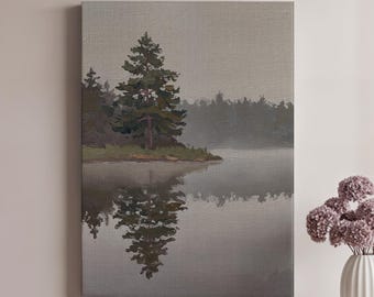 Landscape Canvas Art, Nature Wall Decor, Forest Lake Painting, Framed Canvas Print, Modern Wall Art, Large Nature Wall Decoration