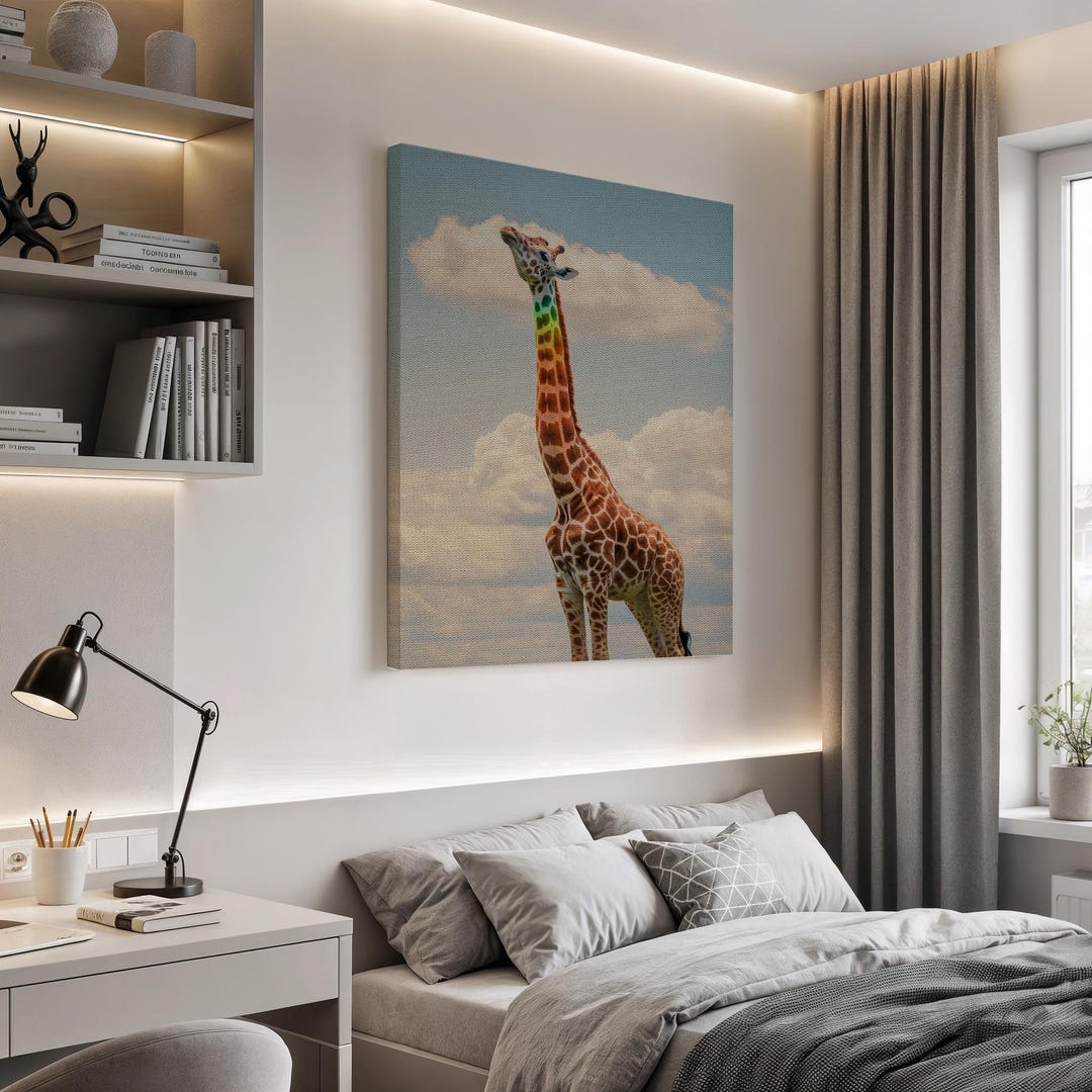 Rainbow Giraffe Wall Art, Surreal Animal Print for Kids, Colorful ...