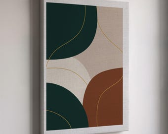 Abstract Geometric Canvas Art, Modern Home Decor, Green and Brown Wall Art, Minimalist Abstract Art Print, Organic Shapes Wall Art