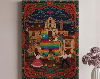 Colorful Fiesta Canvas Wall Art Framed, Mexican Festival Inspired Llama Design, Vibrant Gift for Friends, Family or Fiesta Lovers