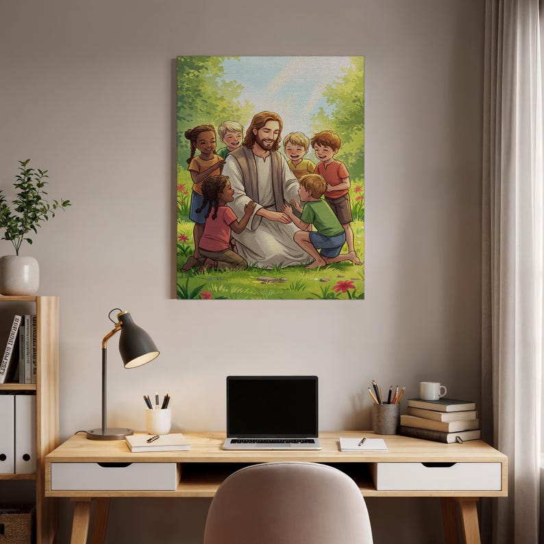 Lienzo decorativo de Jesús con niños, decoración cristiana para ...