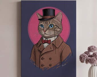 Vintage Artwork, Cat Portrait Canvas, Funny Cat Wall Art, Dressed Cat Print, Canvas Wall Art, Canvas Wall Decor, Animal Lover Gift